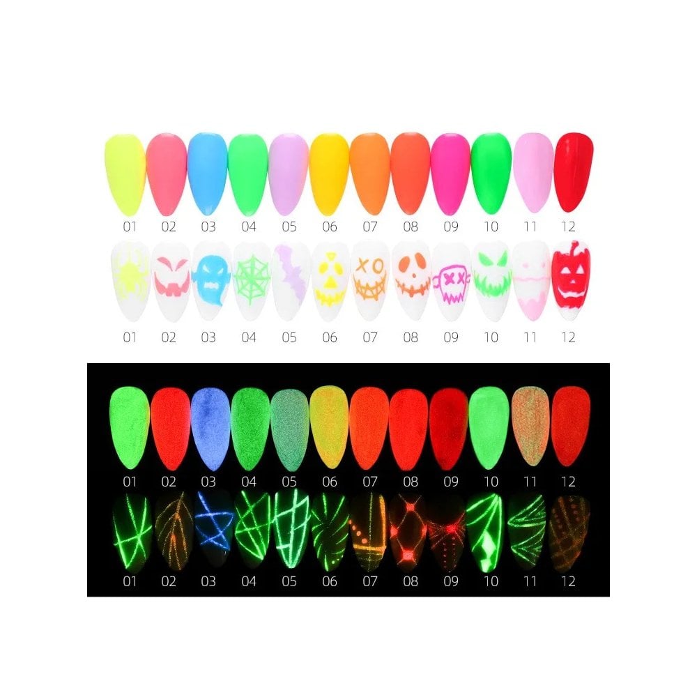 Glow In Dark Liner Art Gel - 12 Colors Collection