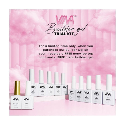 Brush on Builder Gel Bundle Trial Kit - Includes FREE 12ml Brush on Builder Gel Clear and No-Wipe Top Coat