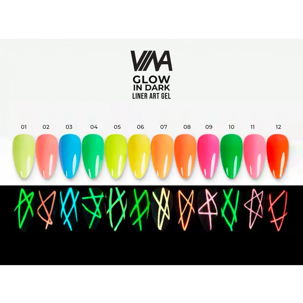 Glow In Dark Liner Art Gel - 12 Colors Collection